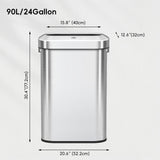 90 Liter Open Top Stainless Steel Slim Commercial Trash Can, Tall Kitchen Garbage Bin