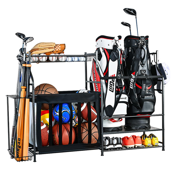 Sports Equipment Organizer Garage Storage, Garage Ball Rack, 2 Golf Bag Storage PLKOW