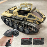 toylefun RC Military Tank Armored Fighting Car with LED Lights, 2.4G Remote Control, 1:16 Scale All-Terrain Vehicle, Dual Motor Drive, Door Open (【Yellow】 Full Proportional RC Tank with 2 Batteries)