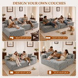 96.8" Boneless Couch Cloud Modular Sectional Sofa with L Shaped Chaise, Modern Corduroy Upholstered Deep Seat Couches Lounge with 5 Pillows for Living Room Bedroom(Gray, Checked, Left Facing Chaise)