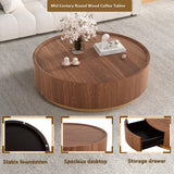Apkaf 35.4" Round Coffee Table with Storage,Solid Wood Center Table with Hidden Storage Drawer, Mid Century Round Coffee Tables, Circle Center Table for Living Room Small Space (Walnut)