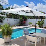PURPLE LEAF Cantilever Patio Umbrella 10' x 10' with Solar LED Light, White