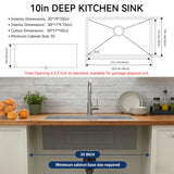 32 Inch Undermount Kitchen Sink, 16 Gauge Stainless Steel Workstation Sink with Accessories, Single Bowl, Brushed Finish (32"x19"x10")