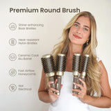 AIMIKE Round Hair Brush, Nano Thermal Ceramic & Ionic Tech, 2.1 Inch Barrel with Boar Bristles for Enhanced Texture, Golden, Hair Drying, Styling, Curling and Shine + 4 Free Clips
