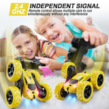 QUNREDA Remote Control Car,RC Car Toys for 6-12 Year Old Boys, Off Road RC Stunt Car 4WD 360° Rotating Remote Control Car for Kids, Boys Girls Gifts for Birthday, Christmas Yellow
