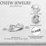 Oseew 5mm Freshwater Pearl Ring with 5mm Moissanite Sterling Silve Engagement Wedding Promise Ring 7 Size for Women