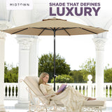 Midtown Umbrellas - The Lean 8 Ft Patio Umbrella with Fade-Resistant Sunbrella Fabric, Auto-Tilt Aluminum Frame and 8 Reinforced Ribs for Deck, Pool & Garden - Heather Tan Canopy, Black Pole