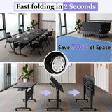 Mobile Folding Conference Table on Wheels, Modern Flip Top Stackable Training Tables