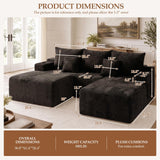 Boneless Couch Cloud Modular Sectional Sofa, Modern Convertible L Shaped 3 Seat Corduroy Deep Seat Boneless Couches with 5 Pillows for Living Room, Apartment (Black, Right Facing Chaise+Ottoman)