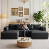 Boneless Couches for Living Room - 110" U Shaped Modular Sectional Sofa with Ottoman Oversized Deep Seat Corduroy No Assembly Memory Foam Cloud Big Comfy Convertible Floor Couch (Black)