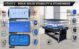 RACK Triad 7-Foot 3-in-1 Multi-Game Swivel Table (Blue Felt with Black Body) - Billiards/Pool, Table Tennis & Air Hockey