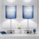 Blue Touch Lamps for Nightstand Set of 2 - Bedside Table Lamp for Bedroom with Dual USB Ports & AC Outlet, 3-Way Dimmable Lamps for Living Room Boys Room, Night Light with 5000K Daylight Bulbs