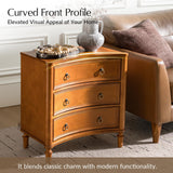 HULALA HOME 3 Drawer End Tables Set of 2 with Charging Station, 26" Wide Endtables with Solid Wood Legs and Curved Profile, Classic Side Tables for Living Room, Acorn