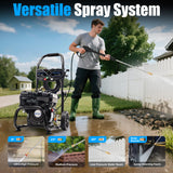 Ezasin 3500 PSI Gas Pressure Washer, 2.3 GPM – Heavy Duty High Power with 209CC 7HP Engine, 25Ft Pressure Hose, Axial Aluminum Pump, Soap Tank, 4 Quick Connect Nozzles (Black)