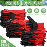 120 Pairs Gardening Gloves Bulk for Men Women Breathable Rubber Coated Gloves for Garden Yard(Red, Black)