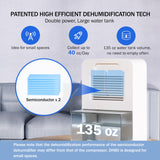 Frizzlife DH80 Air Dehumidifier, 135oz Water Tank W/Purifying Function, Quiet Small Dehumidifiers With Sleep Mode For Home, Bedroom, Bathroom, Basement W/Auto Shut Off, 7 Colors LED Light, White
