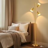 QiMH Tree Floor Lamp with 3 Light Bulbs, Standing Tall Pole Lamps for Living Room Bedroom Office, Reading Stand up Lamps with 3 Adjustable Arms, Brushed Gold