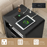 YANSNWO Black Nightstand with Charging Station, 23.6" H Modern Bedside Table with Thickened Curved Profile Design, End Table with 2 Drawers for Bedroom