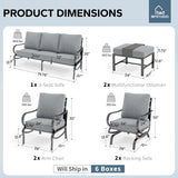MFSTUDIO 7 Piece Metal Patio Furniture Set with Gray Cushion