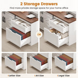 55 inch Height Adjustable Corner Desk with Storage Drawers, Standing Computer Desks with Power Outlets for Home Office