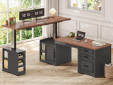 L Shaped Electric Standing Desk, 63" x 67" Height Adjustable Home Office Executive Desk with Drawers and Shelves