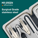MR.GREEN Innate Luxury Manicure Set Surgical Grade Scissors Stainless nail clipper Kit full grain cow leather package Pedicure (9 in 1 Manicure Set)