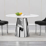 Maotifeys 45'' Round Dining Table White Marble Dining Room Table for 4-6, Circle Faux Marble Kitchen Table with Silver Mirrored Stainless Steel Base for Dining Room, Bistro, Breakfast (Table Only)