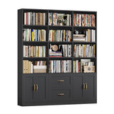 HOSTACK 71" Tall Triple Wide Bookshelf with Storage Drawers & Doors, Black