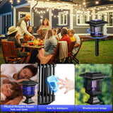 Qualirey 2 Pcs Solar Bug Zapper Outdoor with Stake Waterproof Mosquito Killer Lamp Lantern with White and UV Light Portable Cordless Mosquito Insect Zapper for Patio, Backyard, Garden, Camping