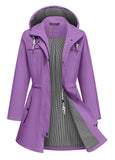 ATLASLAVA Rain Jacket Women Waterproof Long Lightweight Raincoat Hooded Windbreaker Outdoor Trench Coat Purple L