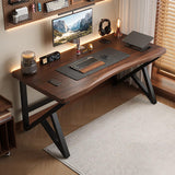 Modern Solid Wood Computer Desk 55" - Simple Home Office Workstation, Farmhouse Style Gaming Table with Metal Frame for Study, Writing, and Dining in Black Walnut