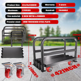 Flatbed Cart w/1Front&2 Side Handrails,2200 lbs Capacity Drywall Cart&Lumber Cart, Platform Truck w/2 Swivel Casters