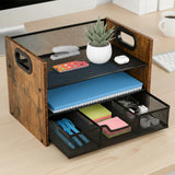 Boershun Wood Desk Organizer - 3-Tier Desktop File Organizer with Drawer, Wooden Paper Tray, Office Desk Organzier and Accessories for Papers, Mail, Notebooks, Stationery
