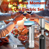 Rechargeable Electric Wine Opener Set, 4-in-1 Automatic Opener Kit with Aerator Pourer, Foil Cutter, Vacuum Pump and Stoppers - Ideal Gift for Mother's Day, Father's Day, Birthday and Anniversary