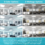 LUXRITE 2x4 FT LED Drop Ceiling Light Fixture, 30/40/50W, 3 Color Selectable 4000K-6500K, Backlit Panel Lights, 3750/5000/6250 Lumens, 0-10V Dimmable, 100-277V, Prismatic Anti-Glare, ETL DLC (4 Pack)
