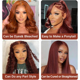 Aicrelery Reddish Brown 13x6 Lace Front Wigs Human Hair 33b Auburn 34 Inch