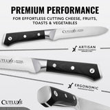Cutluxe Serrated Kitchen Utility Knife - 5" Tomato Knife – Ultra Sharp Blade, Ergonomic Handle, Full Tang, Forged High Carbon German Steel – Artisan Series