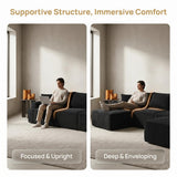 115" Boneless Couch for Living Room, U-Shaped Sectional Cloud Sofa-Black
