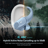 Active Noise Cancelling Ear Buds Wireless Bluetooth Headphones 80H Playtime Display Charging Case 50dB ANC Over Earhooks Earbuds with Hi-Res Sound Clear Calls for Sport Running Gym Workout Sierra Blue