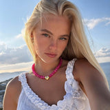 AGHTLZX Pink Beaded Necklaces for Women, Chunky Statement Necklaces