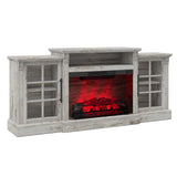 LUXOAK 70" Farmhouse TV Stand with 28" Fireplace, Light Grey