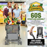 Folding Shopping Cart with Wheels, 80lbs Multi Use Grocery Carts with 360° Wheels & Removable Tote Bag (Gray)