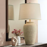 John Timberland Austin 28" Tall Jug Southwest Farmhouse Rustic Modern Table Lamps Set of 2 Sand Toned Ridged Finish Cream Shade Living Room Bedroom Bedside Nightstand House Office Home Kitchen