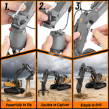 kolegend 3 in 1 Remote Control Excavator Toy 14 Channel RC Excavator Toy for Boys 3-12 with Bucket/Claw/Drill 2.4GHz Full Functional Construction Vehicles Toys Gift for 6 7 8 9 10 Years Old Kids Boys