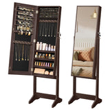 SONGMICS Mirror Jewelry Cabinet Armoire, Standing Full-Length Mirror, Lockable Jewelry Organizer, Gift Idea, Brown Surface and Black Lining UJJC69BR