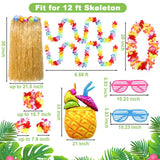 HejVulkan 10 Pcs 12ft Skeleton Outfit Set – Summer Halloween Decoration with Grass Skirt, Leis, Glasses and Cocktail Balloon for Yard Lawn Garden Decor