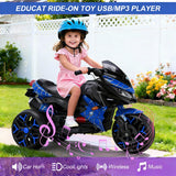 12V Electric Kids Motorcycle for 3-8 Year Old Boys Girls, 3-Wheel Ride-On Toy Motorbike with Lighting Wheels, Music Player (Connect with Phone) and Hand Drive (Blue-2)