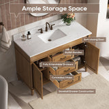DELUXE LIVING 48 Inch Bathroom Vanity with Sink Combo, Classic Bathroom Cabinet with Countertop & Backsplash, Solid Wood Vanity with Soft Closing Doors & Dovetail Drawers, Ceramic Sink, Light Walnut