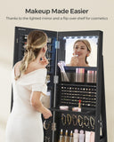 SONGMICS LED Jewelry Cabinet Standing, Lockable Armoire With Full-Length Mirror and Adjustable Lights, Space-Saving Organizer, Gift Idea, Ink Black UJJC008B01