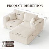 Modular Sectional Sofa with Ottoman, 79" L-Shaped Cloud Couch, Beige
